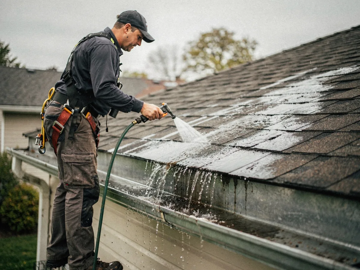 Water testing a completed roof repair in London, Ontario